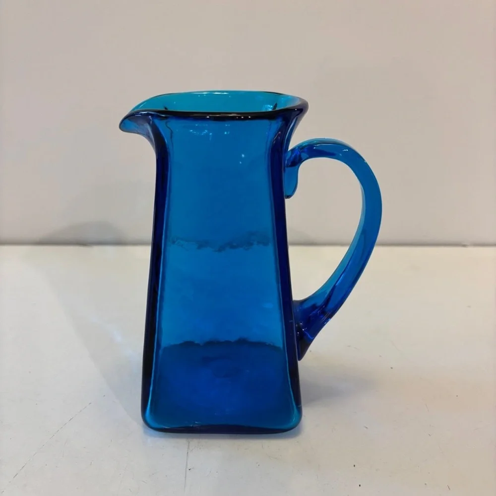 Blenko Blue Glass Hand Blown Glass Vase/ pitcher